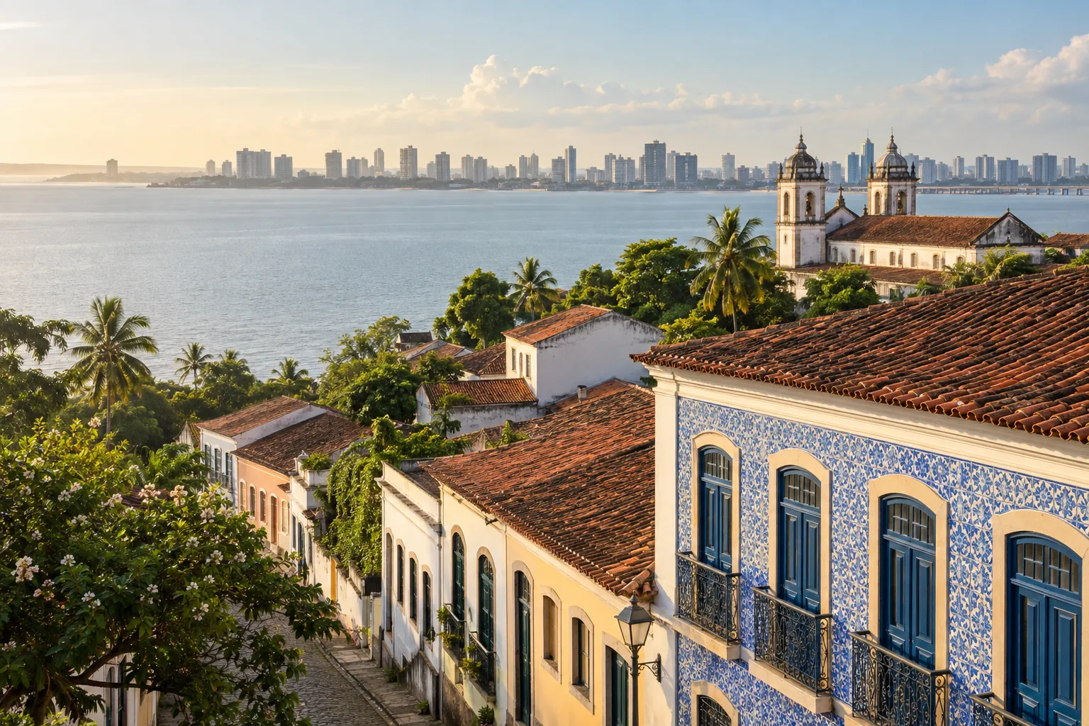 Ilustração da paisagem urbana e litorânea da região atendida pelo detetive particular em São Luís